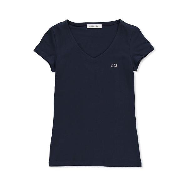 Lacoste Women's Slim Fit V-Neck Cotton Jersey T-Shirt