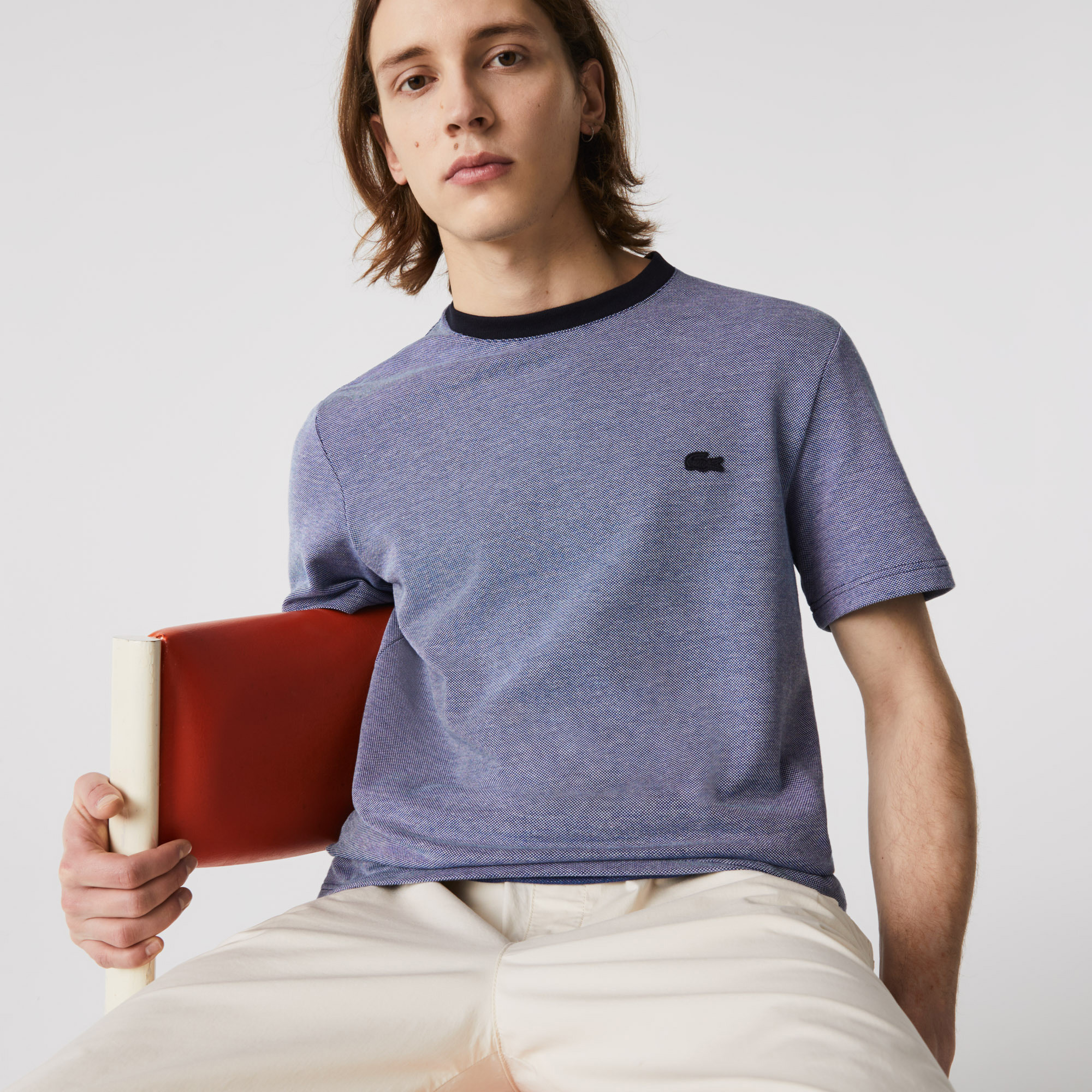 Lacoste mužský tričko s kulatým výstřihem vyrobené z bavlny teksturowanej
