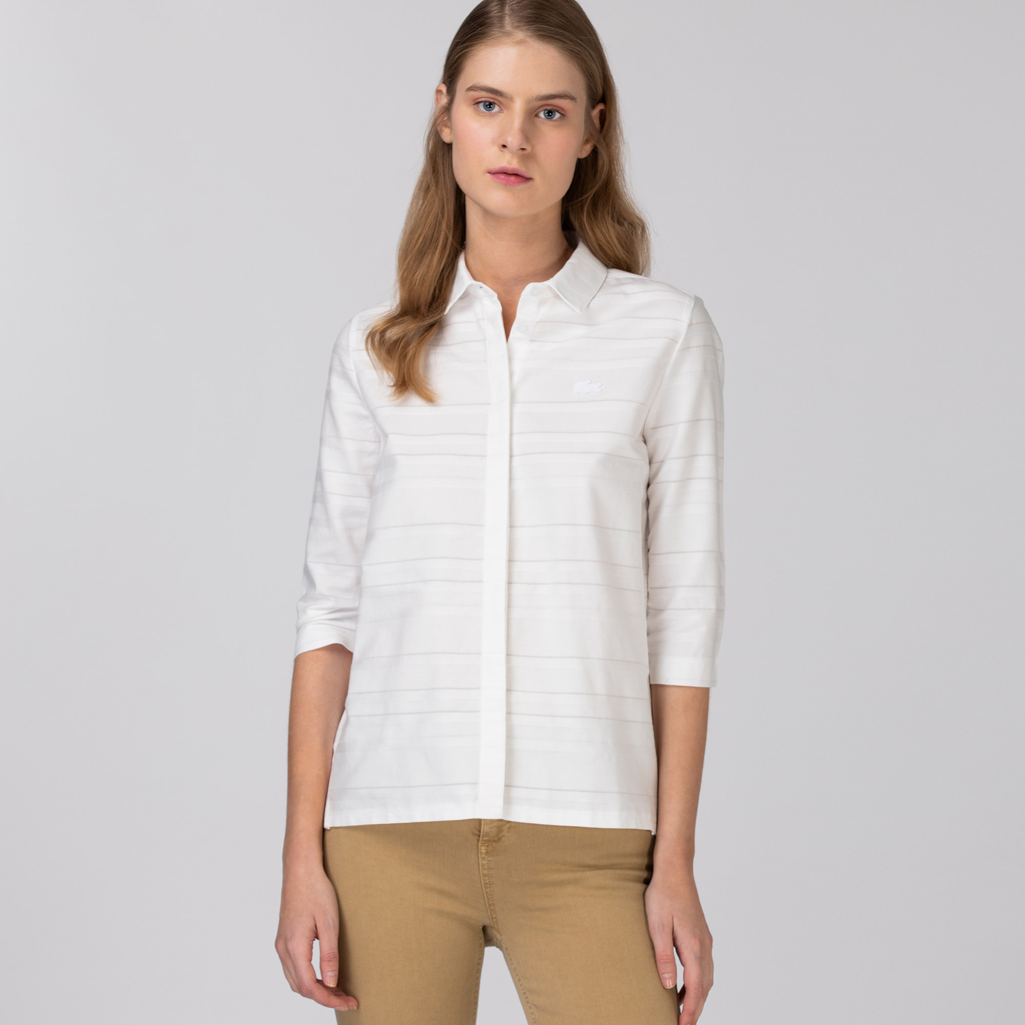 Lacoste dámská tkaná košile s dlouhými rukávy