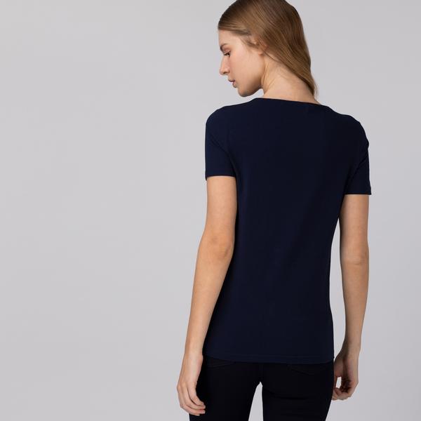 Lacoste Women's Round Neck Striped T-Shirt