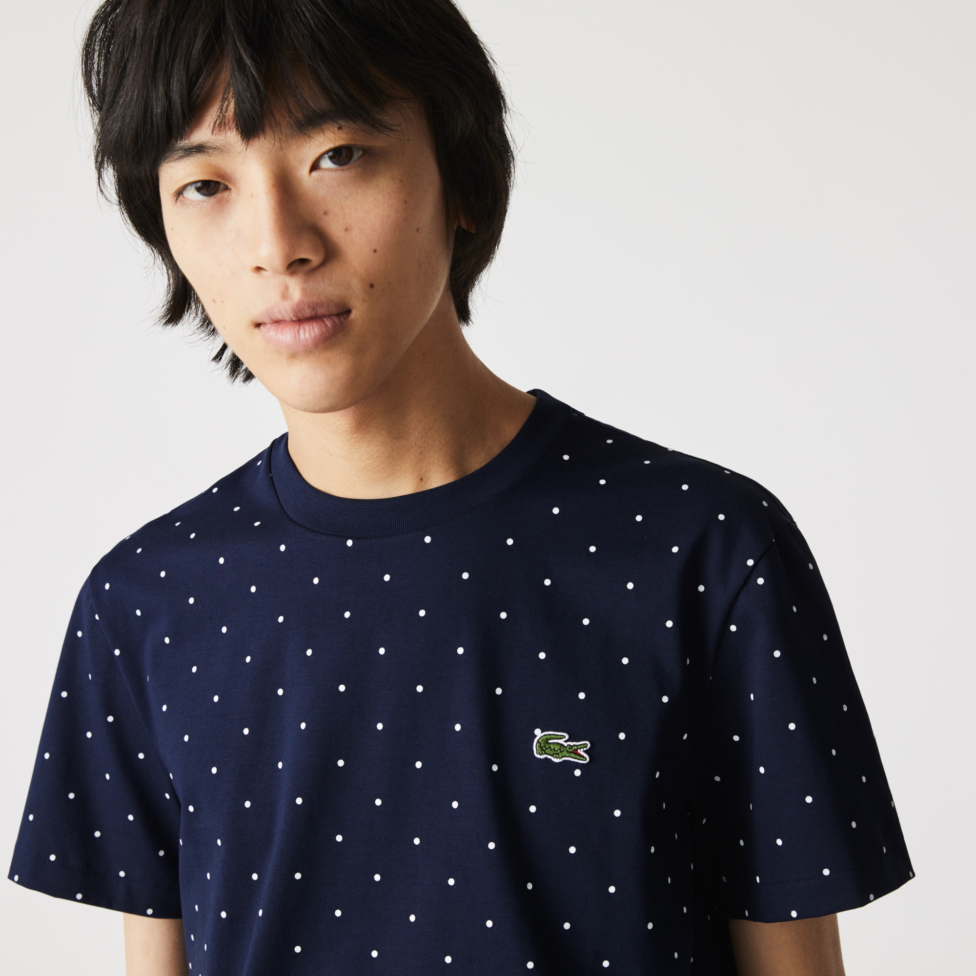 Lacoste mužský Bavlněné tričko s tištěným puntíkovaným vzorem s kulatým výstřihem
