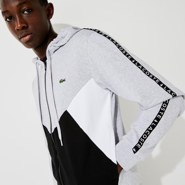 Lacoste Men’s Hooded Colorblock Lettered Fleece Zip Sweatshirt
