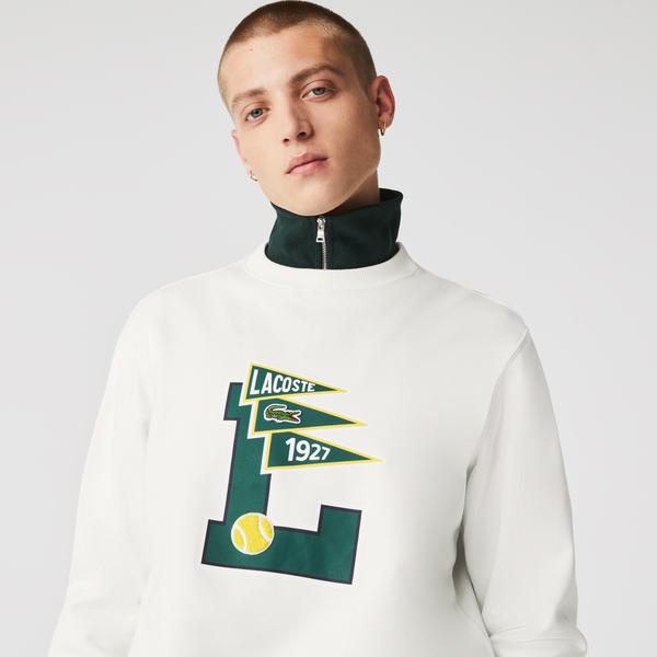 Lacoste Men’s Pennants L Badge Zippered Cotton Fleece Sweatshirt