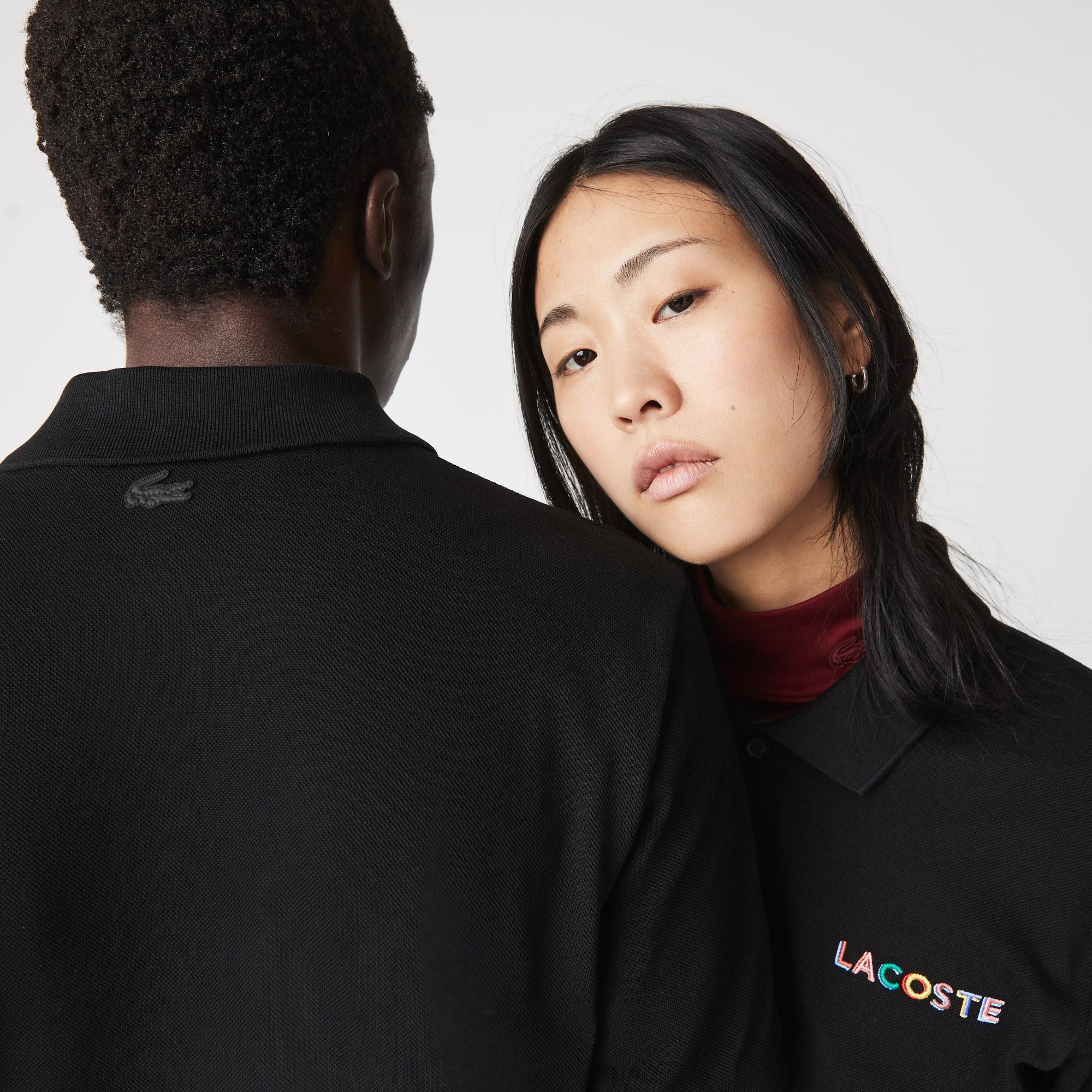Lacoste L! VE polo shirt with a unisex print in a loose fit