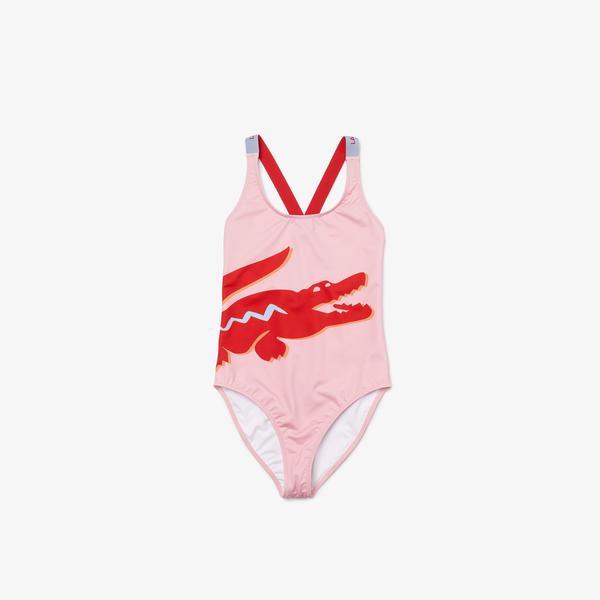 Lacoste Women's Crocodile Print And Criss-Croosed Straps Swimsuit