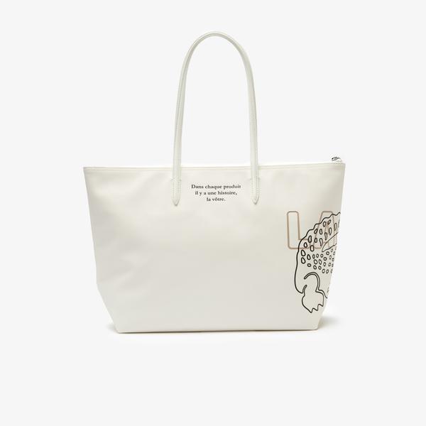 Lacoste Women's L.12.12 Large Crocodile Design Zip Piqué Canvas Shopping Bag