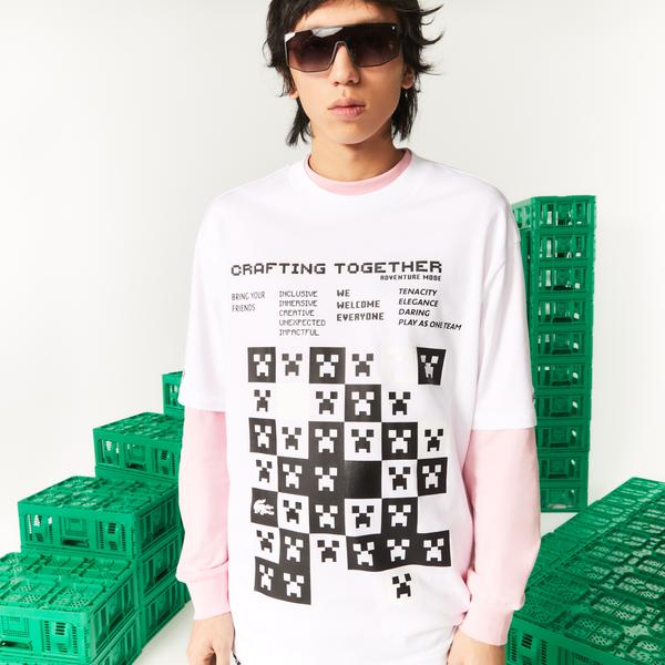 Lacoste Men's  L!VE Collab Minecraft Loose Fit Organic Cotton T-Shirt