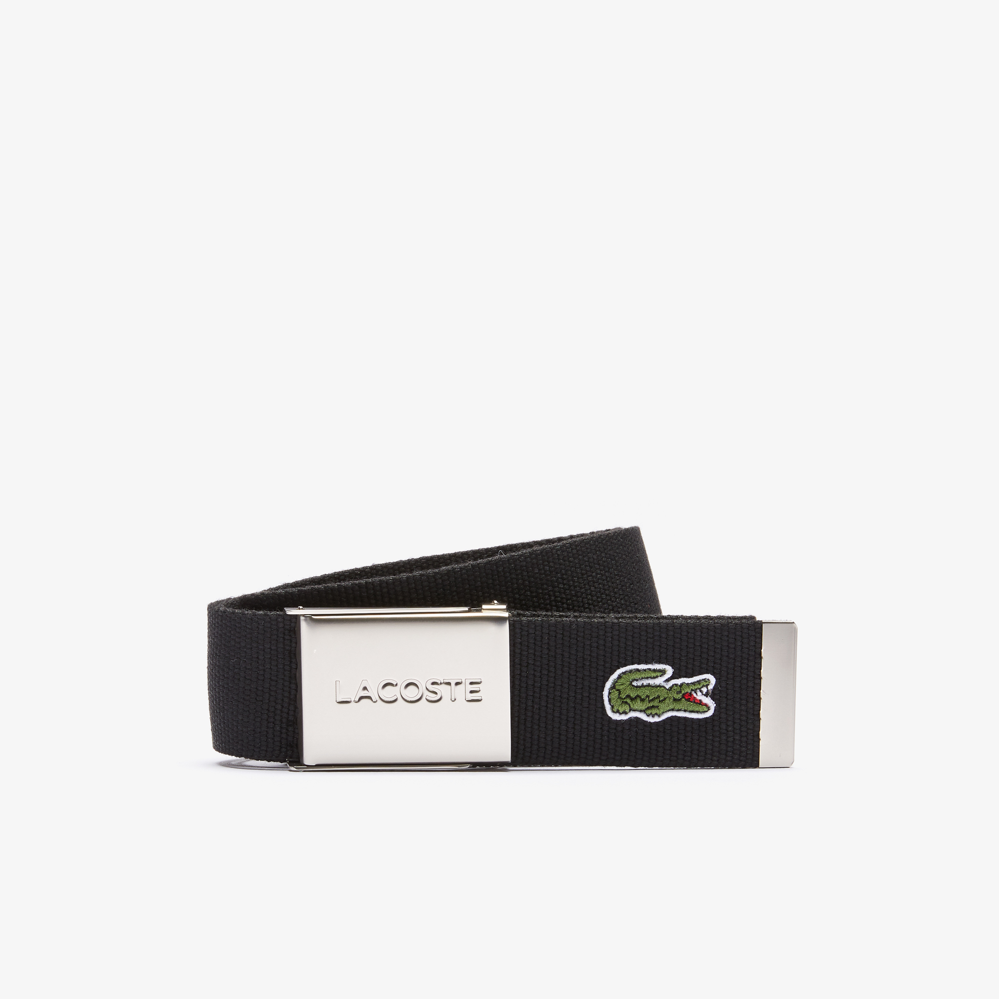 Lacoste pánský tkaný pásek s gravírovanou přezkou Made in France