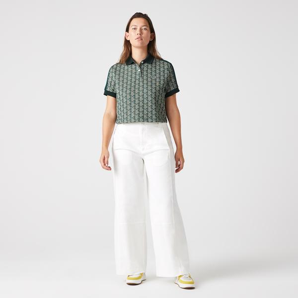 Lacoste Women's Regular Fit Contrast Collar Monogram Print Polo Shirt